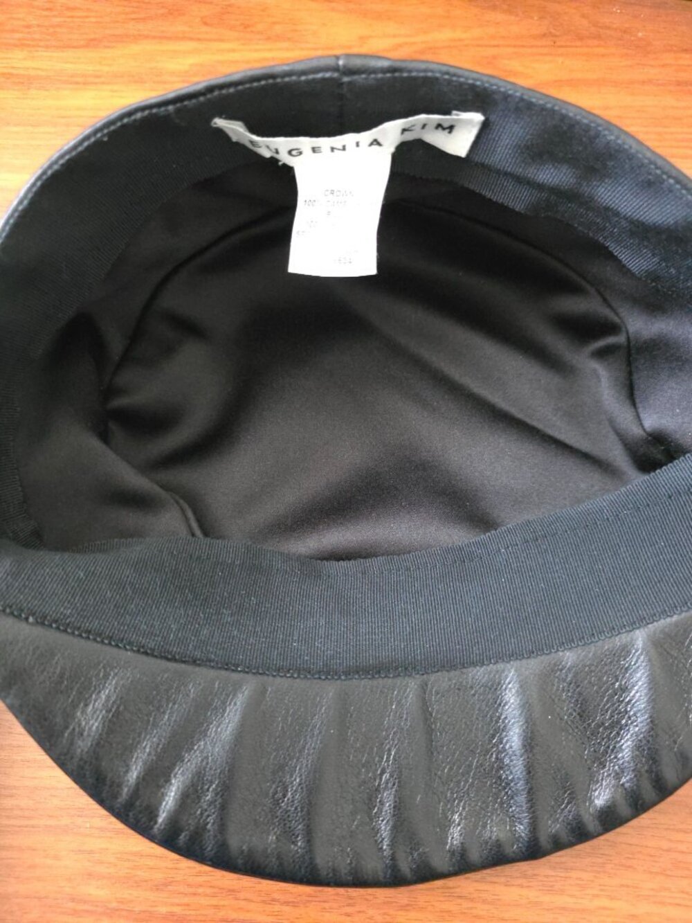 Eugenia Kim Elyse Black Camel Hair & Leather Fisherman Fiddler Cap Sz 7-1/8 - Picture 7 of 9